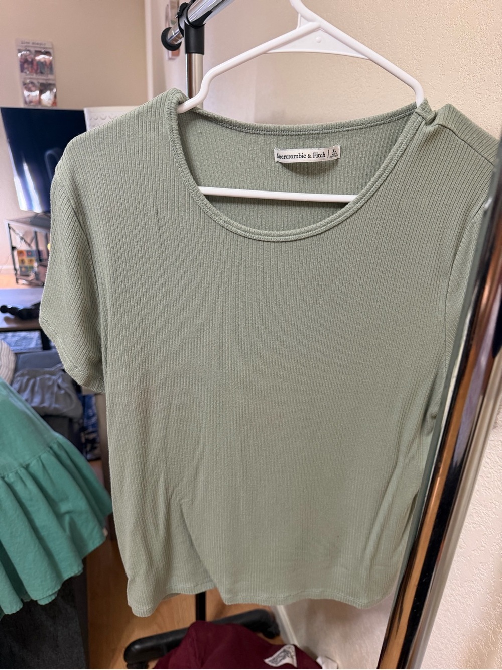 Abercrombie & Fitch Light Sage Ribbed Short Sleeve Tee